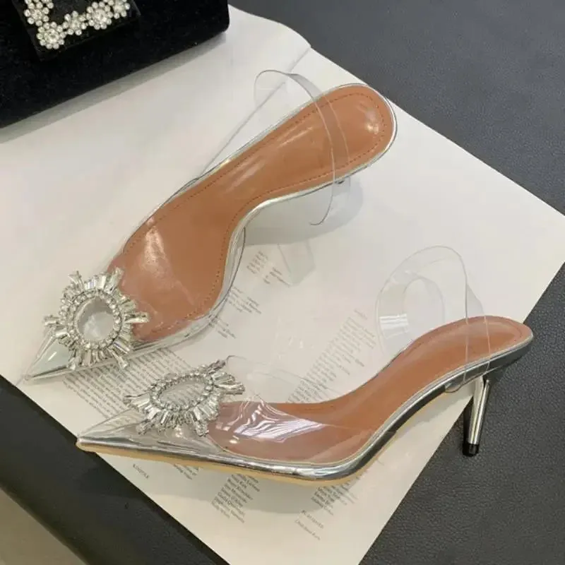 binfenxie  -  2024 Spring Design Crystal PVC Transparent Woman Pumps Elegant Style Thin High Heels Party Prom Female Mule Shoes