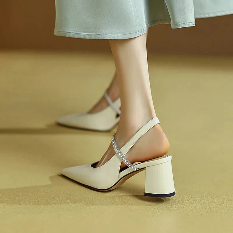 binfenxie  -  2024 Summer/Spring Women Shoes Pointed Toe Chunky Heel Women Sandals Solid Elegant High Heels Sheepskin Shoes Women Party Shoes