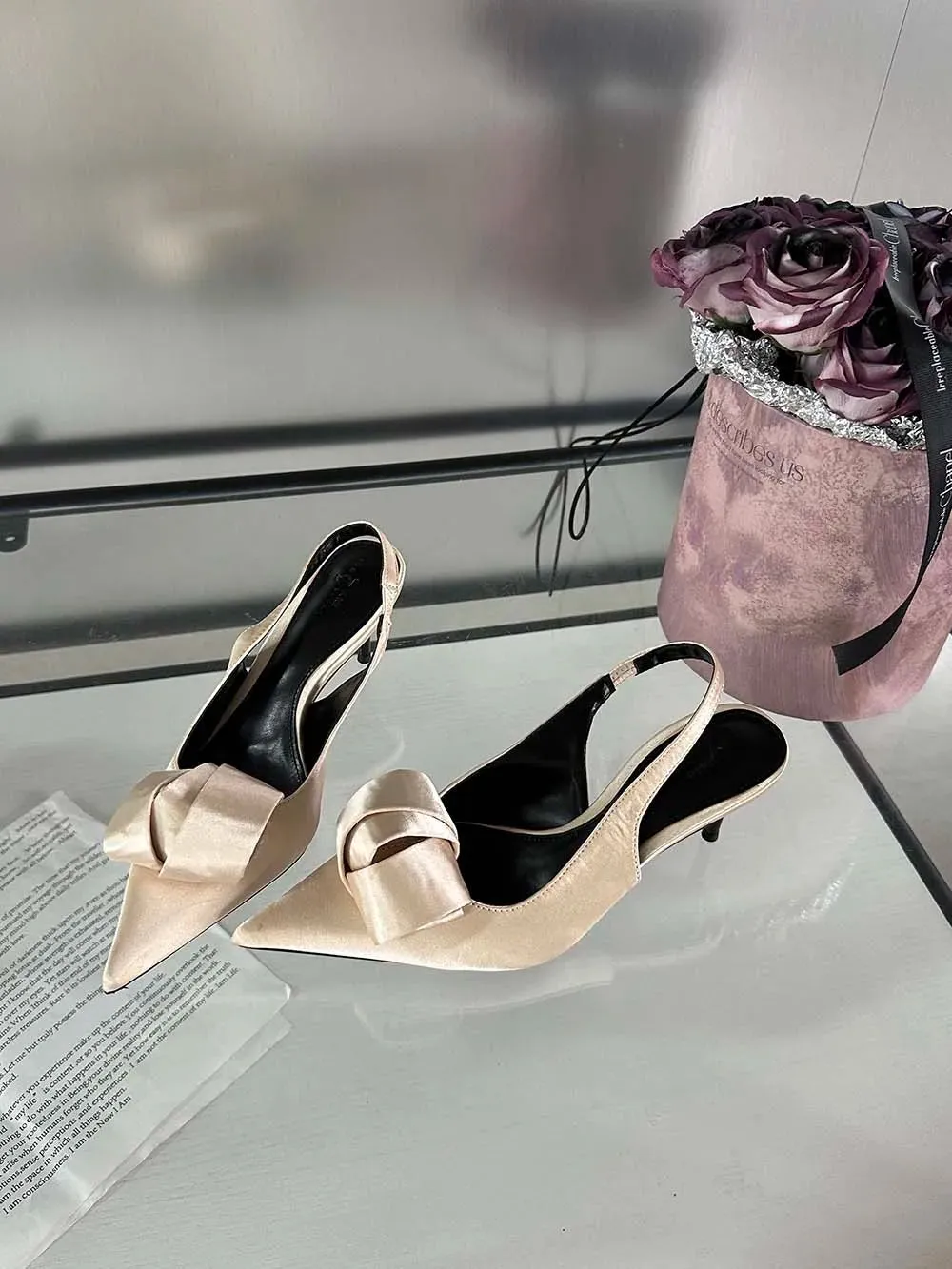 binfenxie  -  Fashion Women Sandals Pointed Toe Summer Dress Shoes Thin High Heels Back Strap Beige Rose Green Black Satin Party Sandals Mules